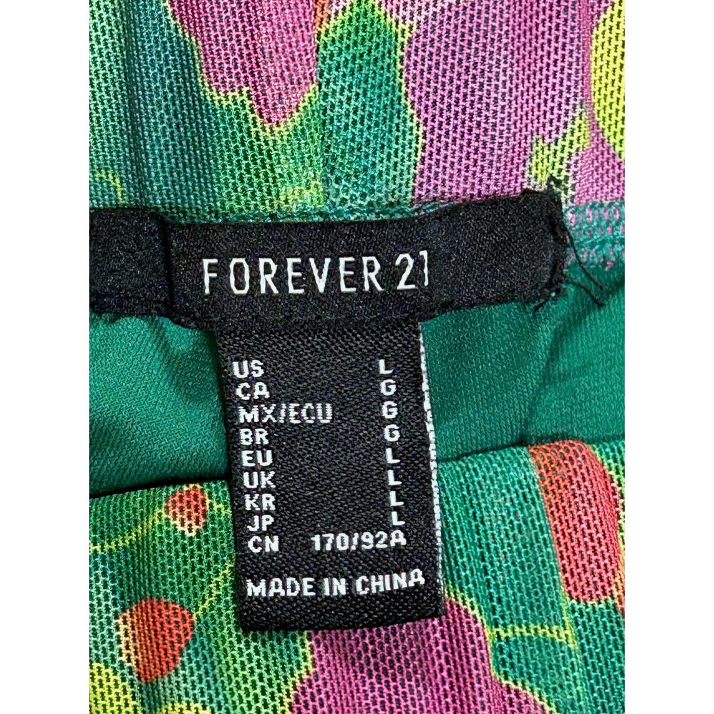 Forever 21 Mesh Green Floral Print Pant L Lined Casual Beach Coastal Boho Hippie - Picture 6 of 9